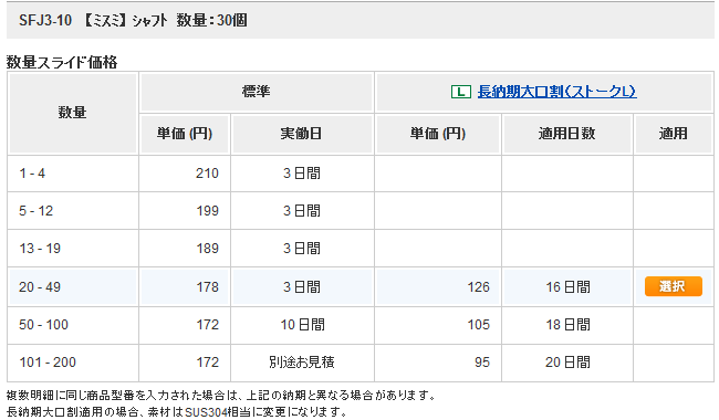 長納期大口割（ストークL）